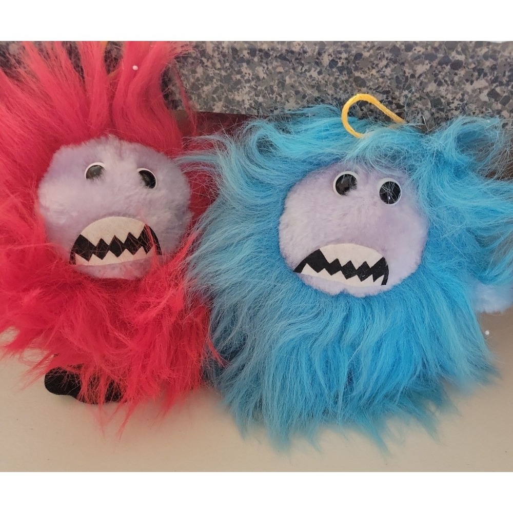 Vtg Nanco 6" Hairy Monster Felt Fur Stuffed Animal 80s Nancy Sales RARE set
